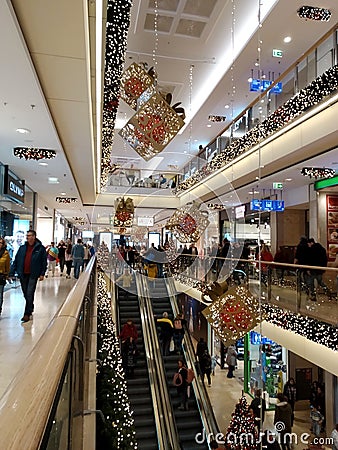 Shopping center decorated for Christmas in Hameln. Germany. Editorial Stock Photo