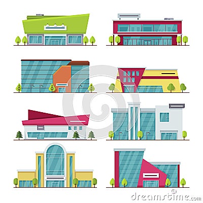 Shopping center, mall and supermarket modern flat vector buildings Vector Illustration