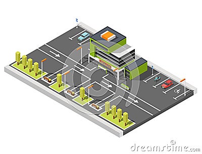 Shopping Center Parking Composition Vector Illustration