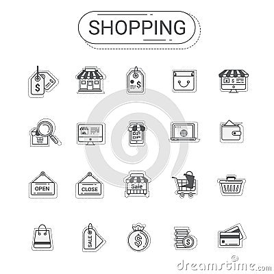 Shopping and commerce icons set. Flat line icon style colorful and relax color create by modern design. Stock Photo