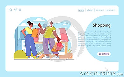 Shopping concept. Friends enjoying a day out in the city, with bags full of purchases. Vector Illustration