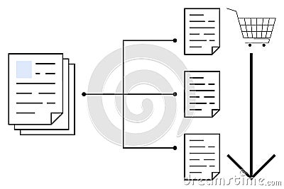 Shopping Cart Aggregation Process Flow Diagram With Document Sheets Stock Photo