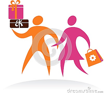 Shopping couple, vector icon and logo Vector Illustration