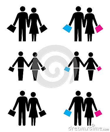 Shopping couples logo Vector Illustration