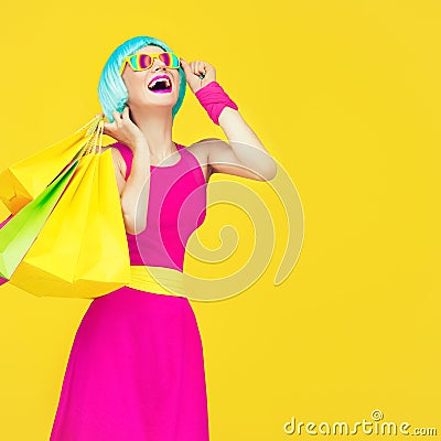 Shopping crazy girl Stock Photo