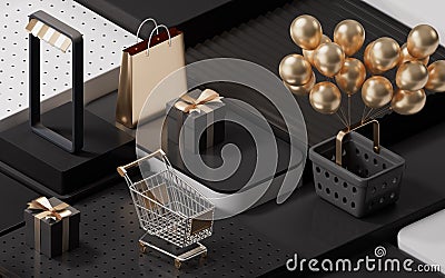 Shopping day activity with cube platform background, 3d rendering Stock Photo