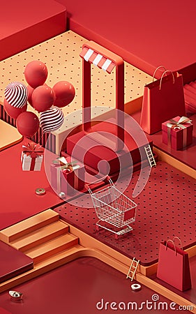 Shopping day activity with cube platform background, 3d rendering Stock Photo