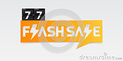 7.7 Shopping day flash sale banner, discount labels with thunder symbol and flip clock template design. Vector Vector Illustration