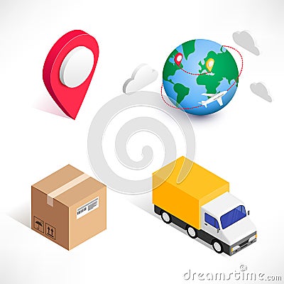 Shopping delivery isometric icons set Cartoon Illustration