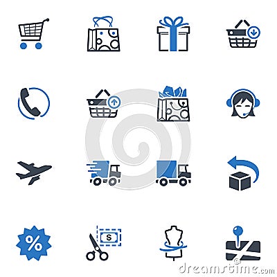 Shopping and E-commerce Icons, Set 1 - Blue Series Vector Illustration