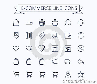 Shopping, e-commerce, online store, ecommerce vector thin line mini icons set. 24x24 Grid. Pixel Perfect.Editable stroke. Vector Illustration