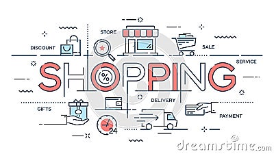 Shopping, e-commerce, retail, sale, delivery service thin line c Vector Illustration