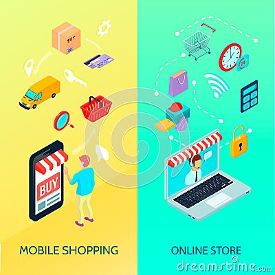 Shopping Ecommerce Banner Set Vector Illustration