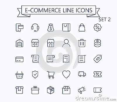 Shopping and ecommerce vector outline mini line icons set. 24x24 px. Pixel Perfect. Editable stroke. Vector Illustration