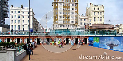 Shopping esplanade at I360 viewing tower, Brighton, Sussex, England Editorial Stock Photo