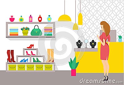 Shopping Female at Store with Accessories Vector Vector Illustration