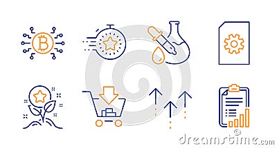 Shopping, File management and Chemistry experiment icons set. Timer, Swipe up and Loyalty points signs. Vector Vector Illustration