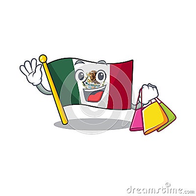 Shopping flag mexico character in mascot shaped Vector Illustration