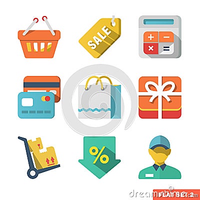 Shopping Flat icon set for Web and Mobile Applicat Vector Illustration