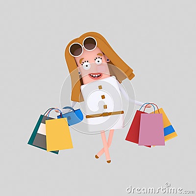 Shopping girl. 3D Stock Photo