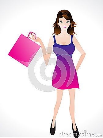 Shopping girl with shoping bag Vector Illustration