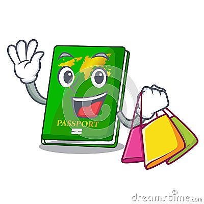 Shopping green passport in the cartoon shape Vector Illustration