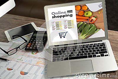 Shopping groceries on online supermarket for food grocery shop Stock Photo