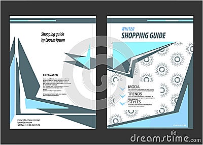 Shopping guide template. Blue, turquoise and grey colours. Vector Illustration