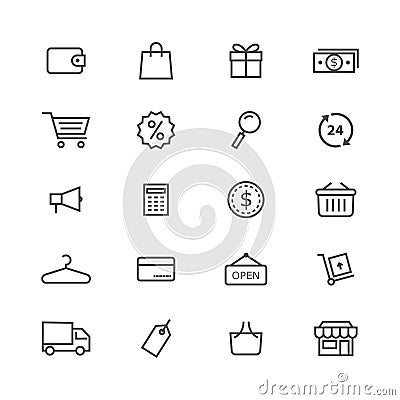 Shopping icons stock vector set black stroke on white background Vector Illustration