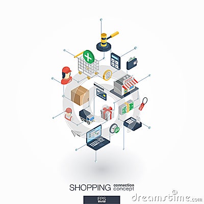 Shopping integrated 3d web icons. Digital network isometric concept. Vector Illustration