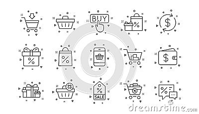 Shopping line icons. Gift, Percent sign and Sale discount. Linear icon set. Vector Vector Illustration