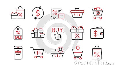 Shopping line icons. Gift, Percent sign and Sale discount. Linear icon set. Vector Vector Illustration
