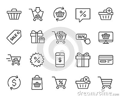 Shopping line icons. Gifts, Presents and Sale. Vector Illustration
