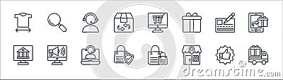 Shopping line icons line icons. linear set. quality vector line set such as delivery truck, ecommerce, secure shopping, internet Vector Illustration