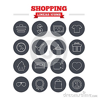 Shopping linear icons set. Thin outline signs Vector Illustration