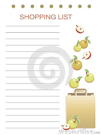 Shopping list. Apples. Vector personalized fruit shopping list. Flat design memo pages. To do. Vector Illustration