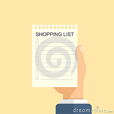 Shopping list in hand icon in flat style. Memo pages vector illustration on isolated background. Daily planner sign business Vector Illustration