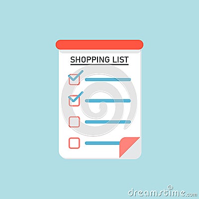 Shopping list icon in flat style. Memo pages vector illustration on isolated background. Daily planner sign business concept Vector Illustration