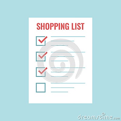 Shopping list icon in flat style. Memo pages vector illustration on isolated background. Daily planner sign business concept Vector Illustration