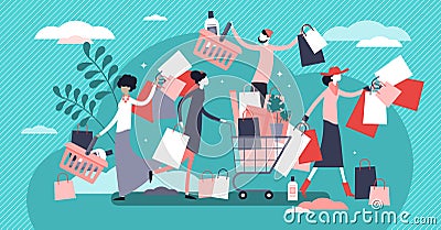 Shopping madness crowd flat tiny persons concept vector illustration Vector Illustration