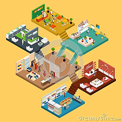 Shopping Mall Isometric concept Vector Illustration