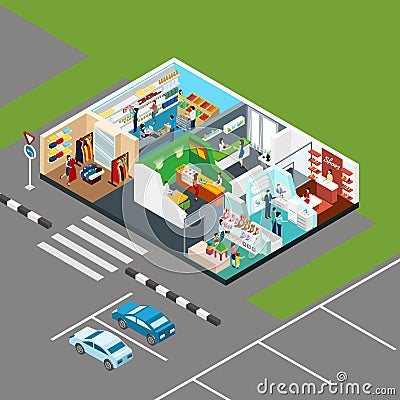 Shopping Mall Isometric Concept Vector Illustration