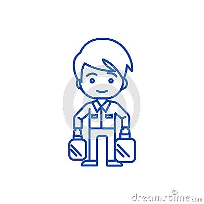 Shopping man taking bags line icon concept. Shopping man taking bags flat vector symbol, sign, outline illustration. Vector Illustration