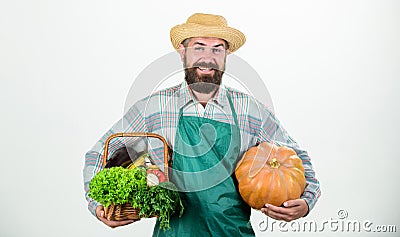 Shopping in market. Fresh vegetables. bearded mature farmer. seasonal vitamin food. Useful vegetable. harvest festival Stock Photo