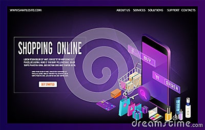 Shopping online background for website mobile application web banner info graphics or discount coupons. Vector Illustration