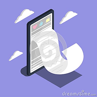 Shopping Online. Big smartphone digital marketing and e-commerce with Huge bill concept. Supermarket in device online store. Vector Illustration