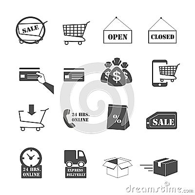 Shopping online and e-commerce icons set Stock Photo
