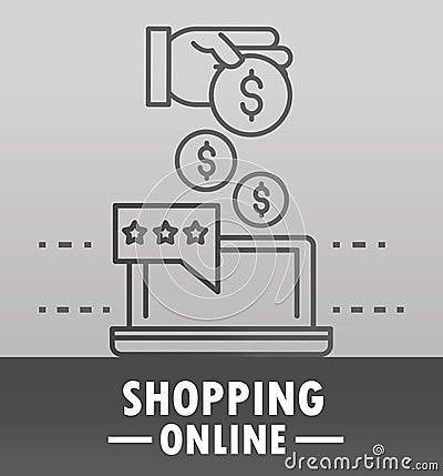 Shopping online laptop payment market commerce in thin line style Vector Illustration