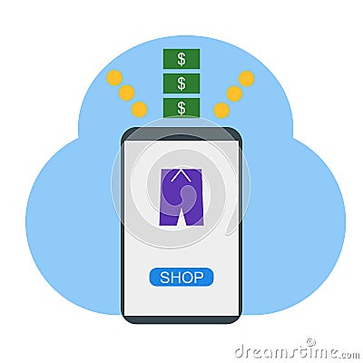 Shopping online on mobile phone illustration - vector Cartoon Illustration