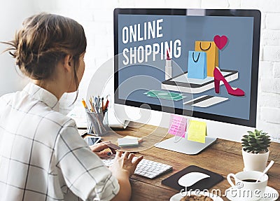 Shopping Online Shopaholics E-Commerce E-Shopping Concept Stock Photo